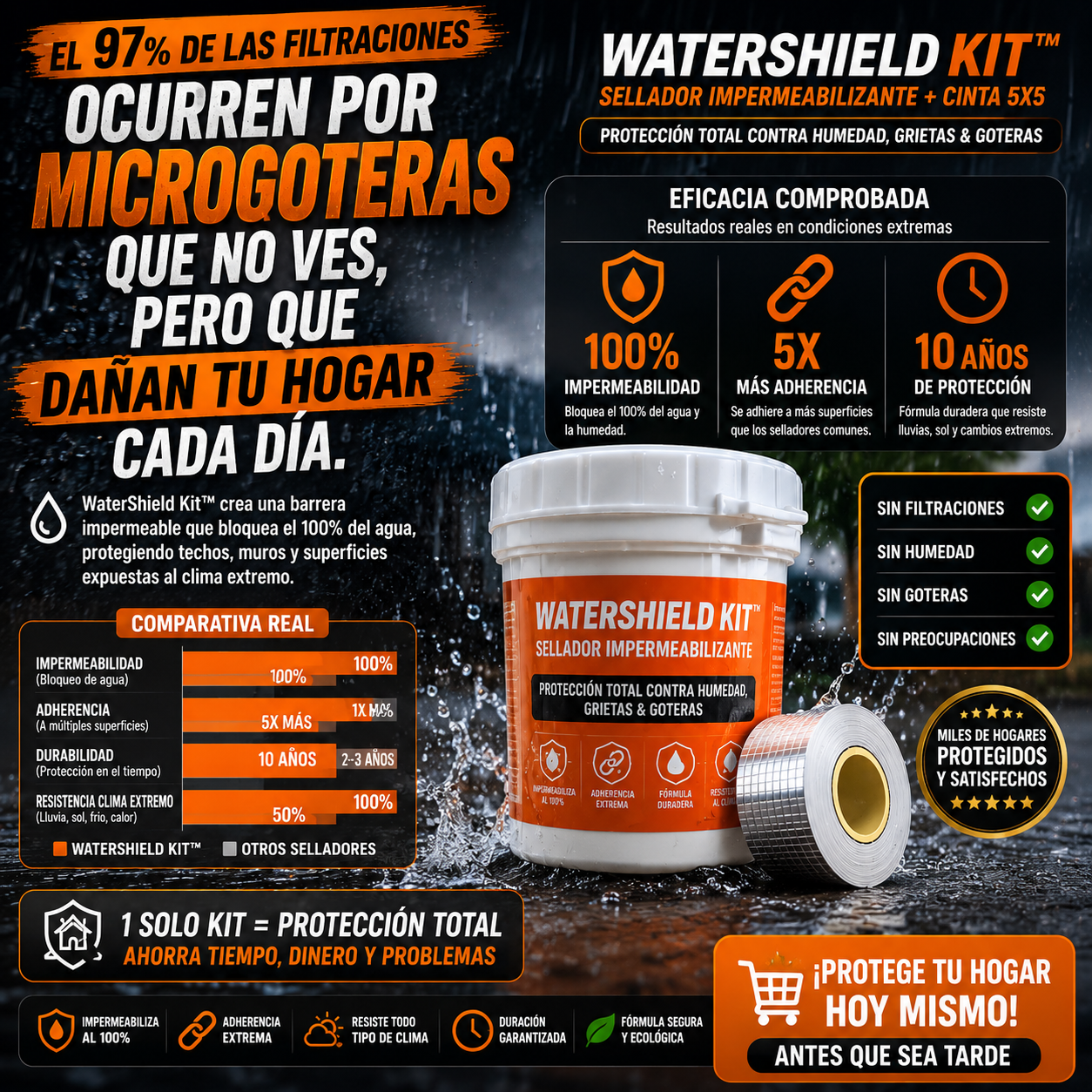 WaterShield Kit™ – Sellador Impermeabilizante + Cinta 5x5 | Protección Total contra Humedad, Grietas & Goteras