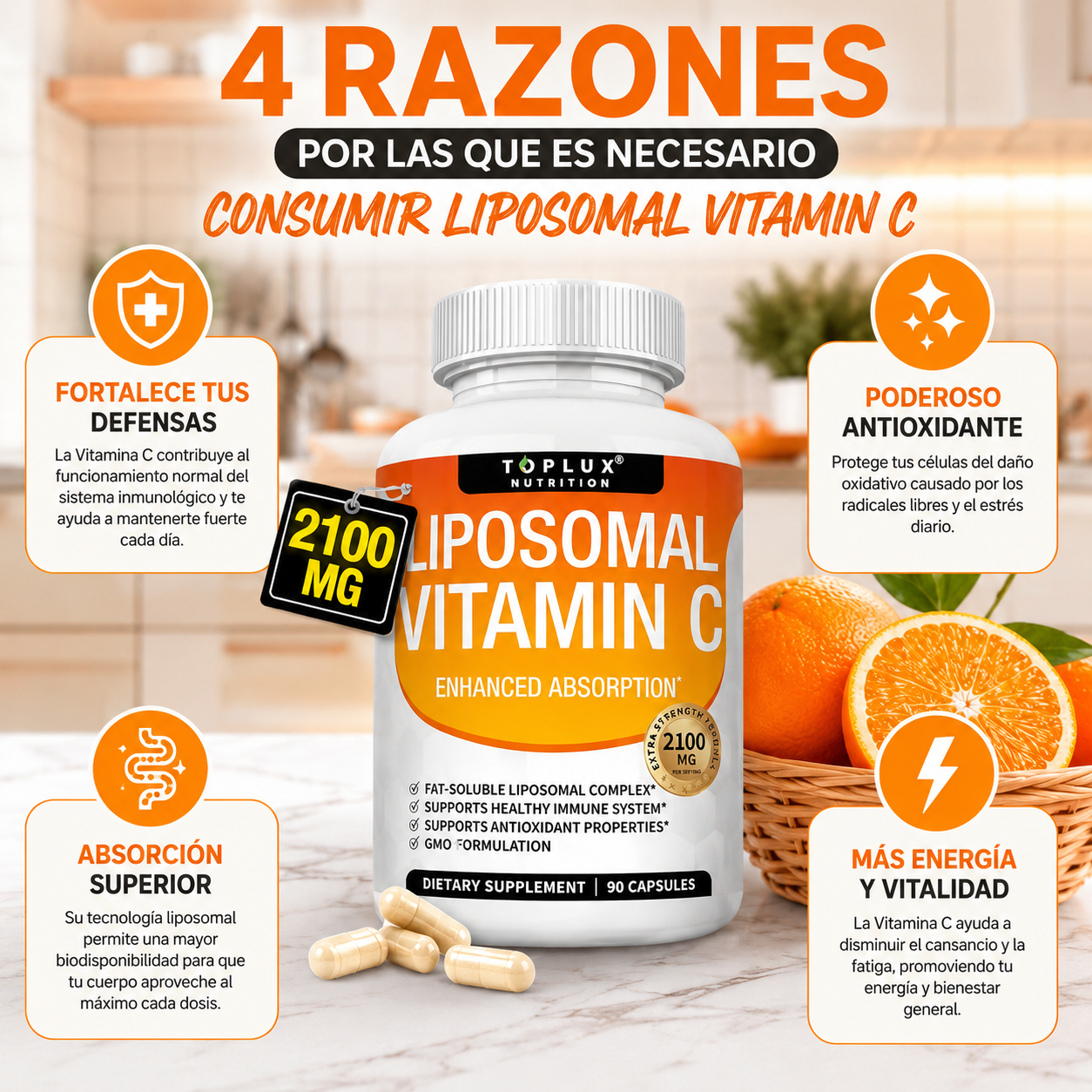 LipoVitaC Pro™ – 2100mg / Absorción Máxima, Inmunidad Potente & Acción Antioxidante Superior
