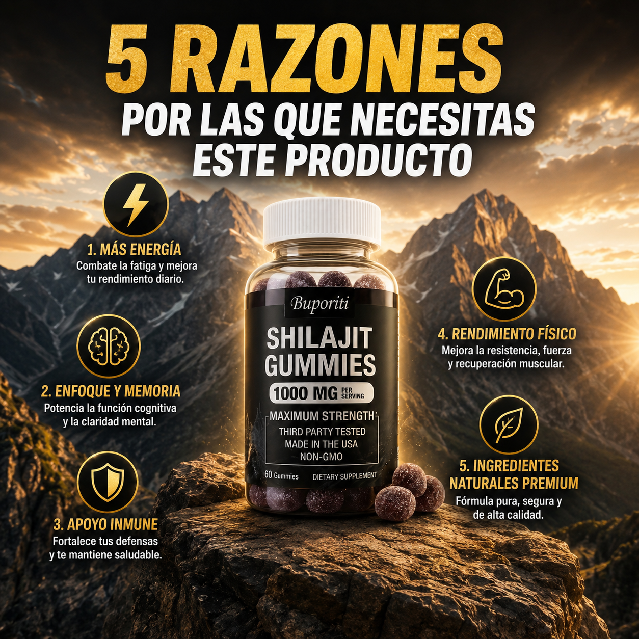 GoldMines™ – Shilajit Máxima Potencia / Vitalidad Ancestral, Energía Premium & Bienestar Total