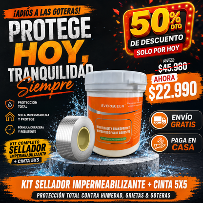 WaterShield Kit™ – Sellador Impermeabilizante + Cinta 5x5 | Protección Total contra Humedad, Grietas & Goteras