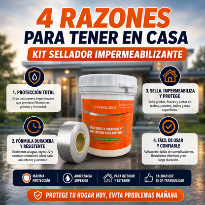 WaterShield Kit™ – Sellador Impermeabilizante + Cinta 5x5 | Protección Total contra Humedad, Grietas & Goteras