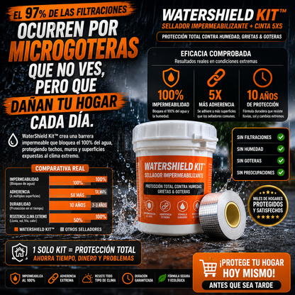 WaterShield Kit™ – Sellador Impermeabilizante + Cinta 5x5 | Protección Total contra Humedad, Grietas & Goteras