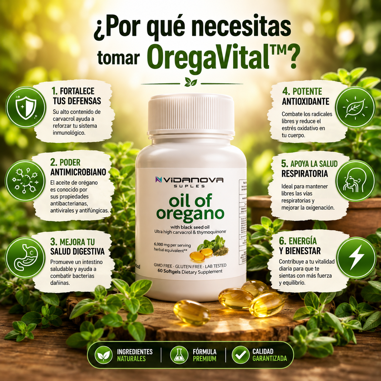 OregaVital™ – Aceite de Orégano + Semilla Negra Premium | Sistema Inmune Blindado, Antiinflamatorio & Salud Digestiva