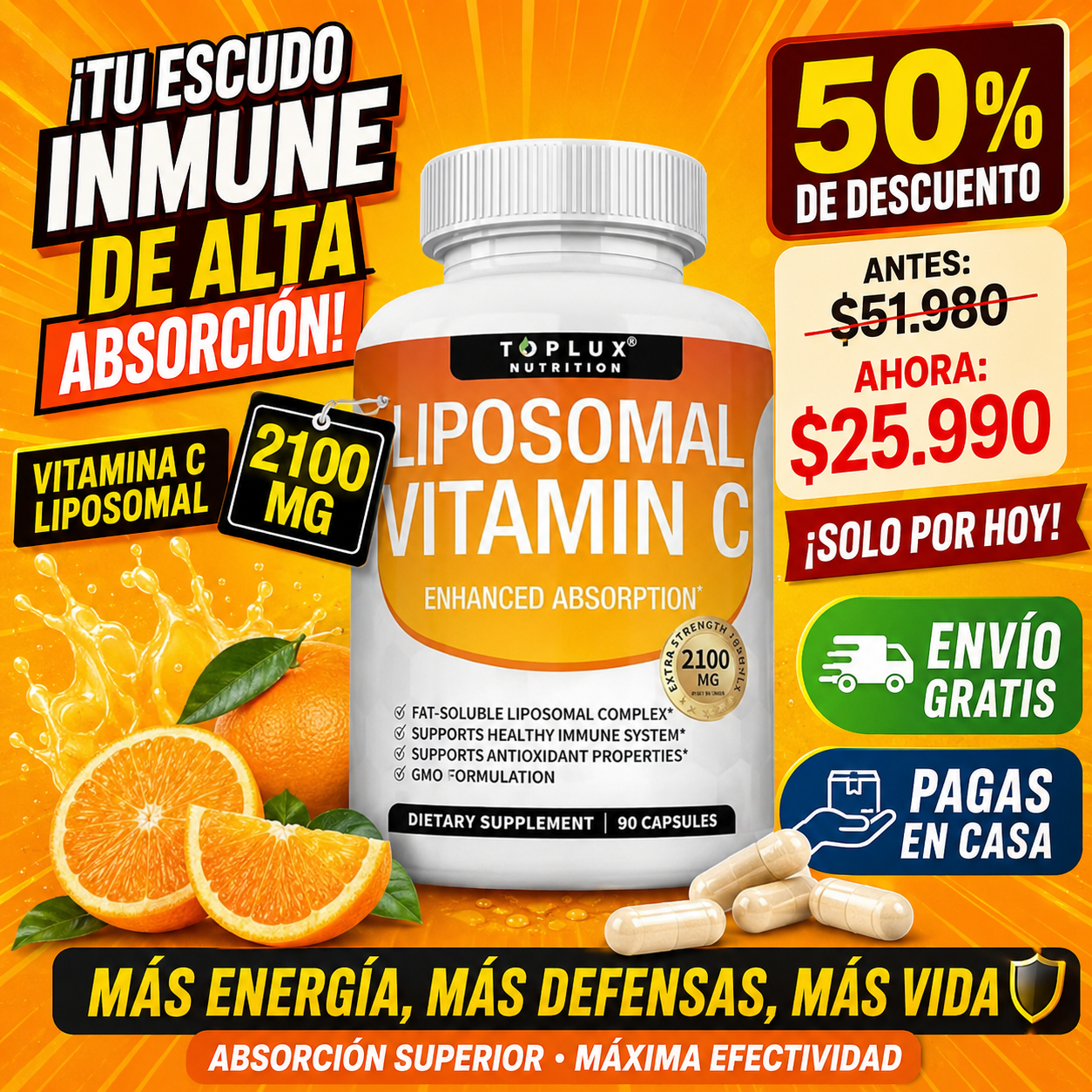 LipoVitaC Pro™ – 2100mg / Absorción Máxima, Inmunidad Potente & Acción Antioxidante Superior