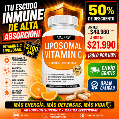 LipoVitaC Pro™ – 2100mg / Absorción Máxima, Inmunidad Potente & Acción Antioxidante Superior