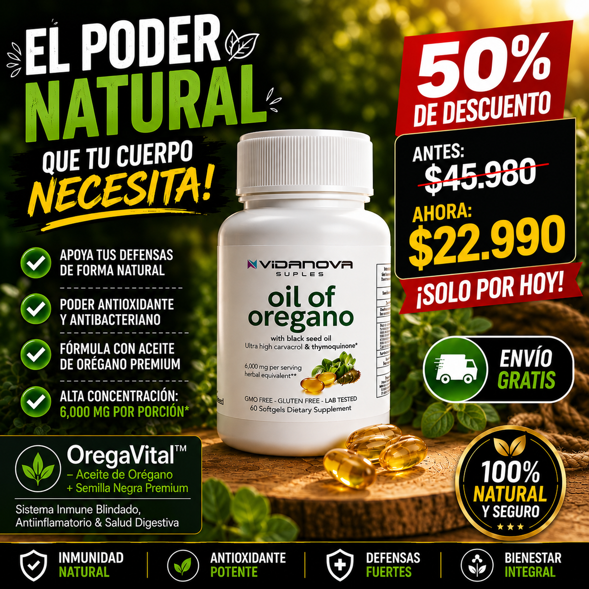 OregaVital™ – Aceite de Orégano + Semilla Negra Premium | Sistema Inmune Blindado, Antiinflamatorio & Salud Digestiva