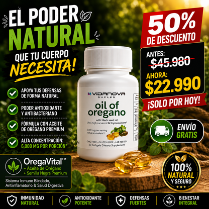 OregaVital™ – Aceite de Orégano + Semilla Negra Premium | Sistema Inmune Blindado, Antiinflamatorio & Salud Digestiva