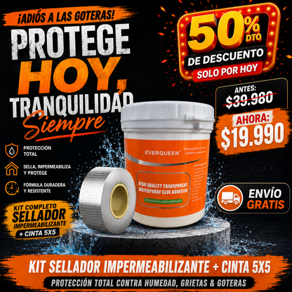 WaterShield Kit™ – Sellador Impermeabilizante + Cinta 5x5 | Protección Total contra Humedad, Grietas & Goteras