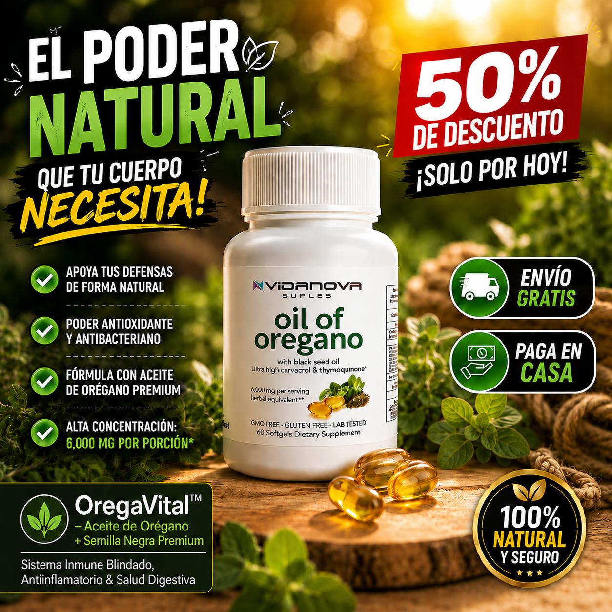OregaVital™ – Aceite de Orégano + Semilla Negra Premium | Sistema Inmune Blindado, Antiinflamatorio & Salud Digestiva